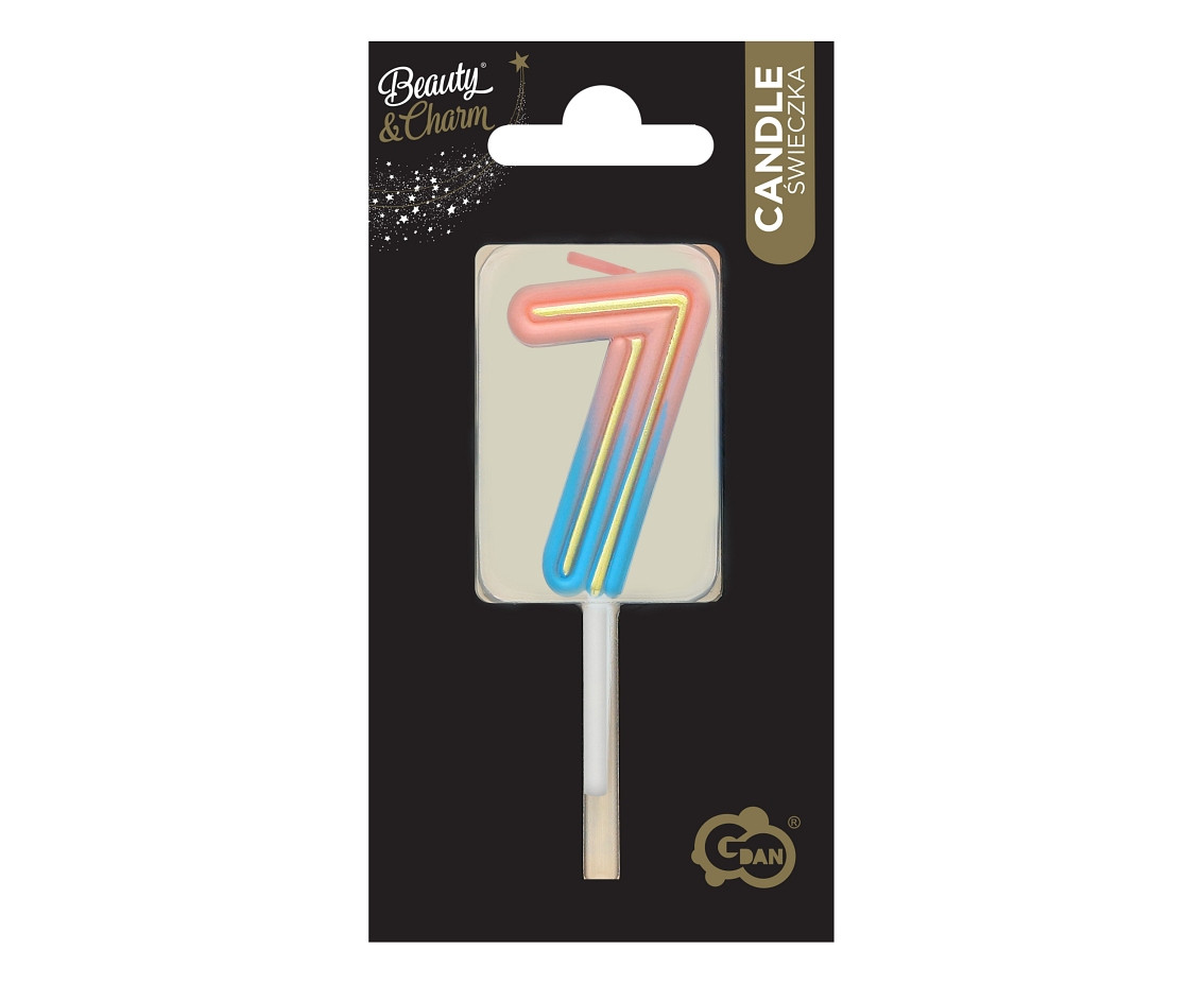 Number candle Neon 7,  total length 8 cm
