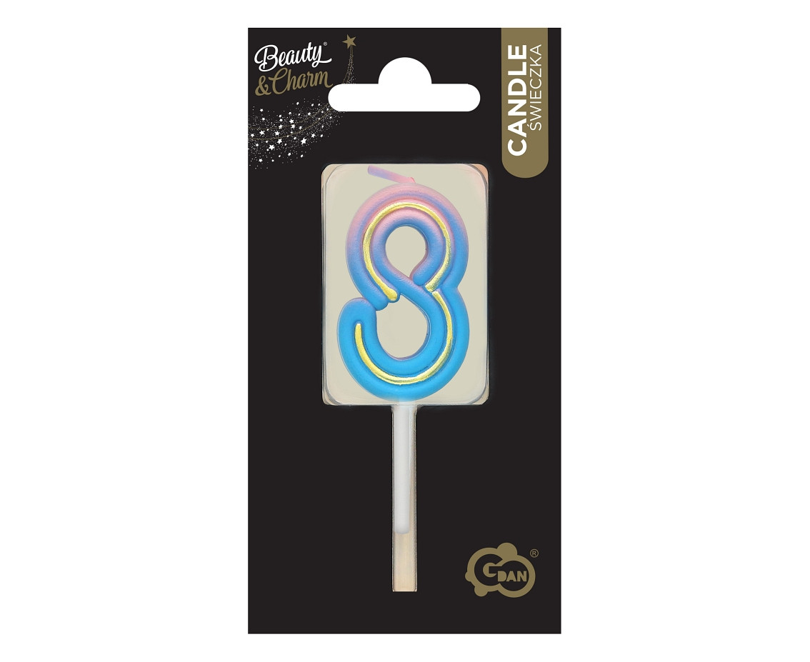 Number candle Neon 8,  total length 8 cm
