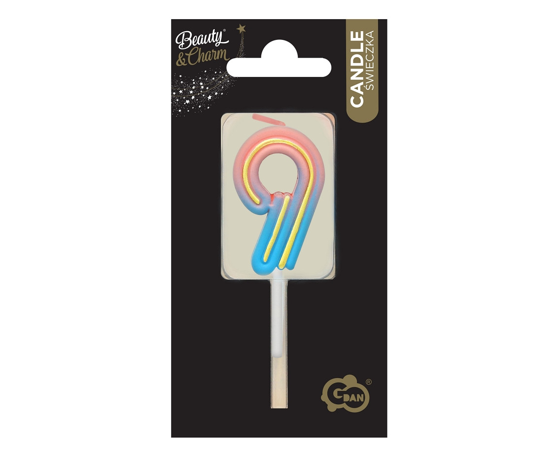 Number candle Neon 9,  total length 8 cm