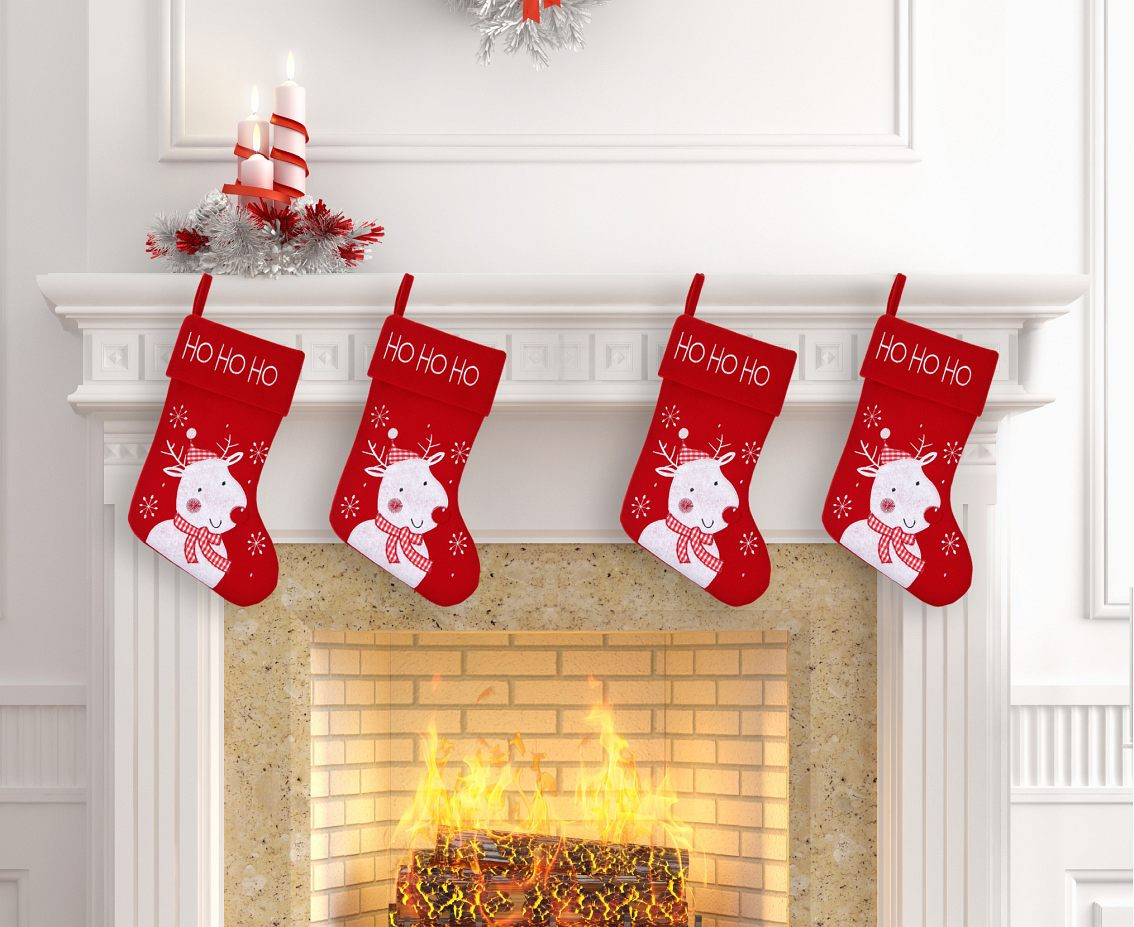 XMas stocking White Reindeer, size 45,5 cm