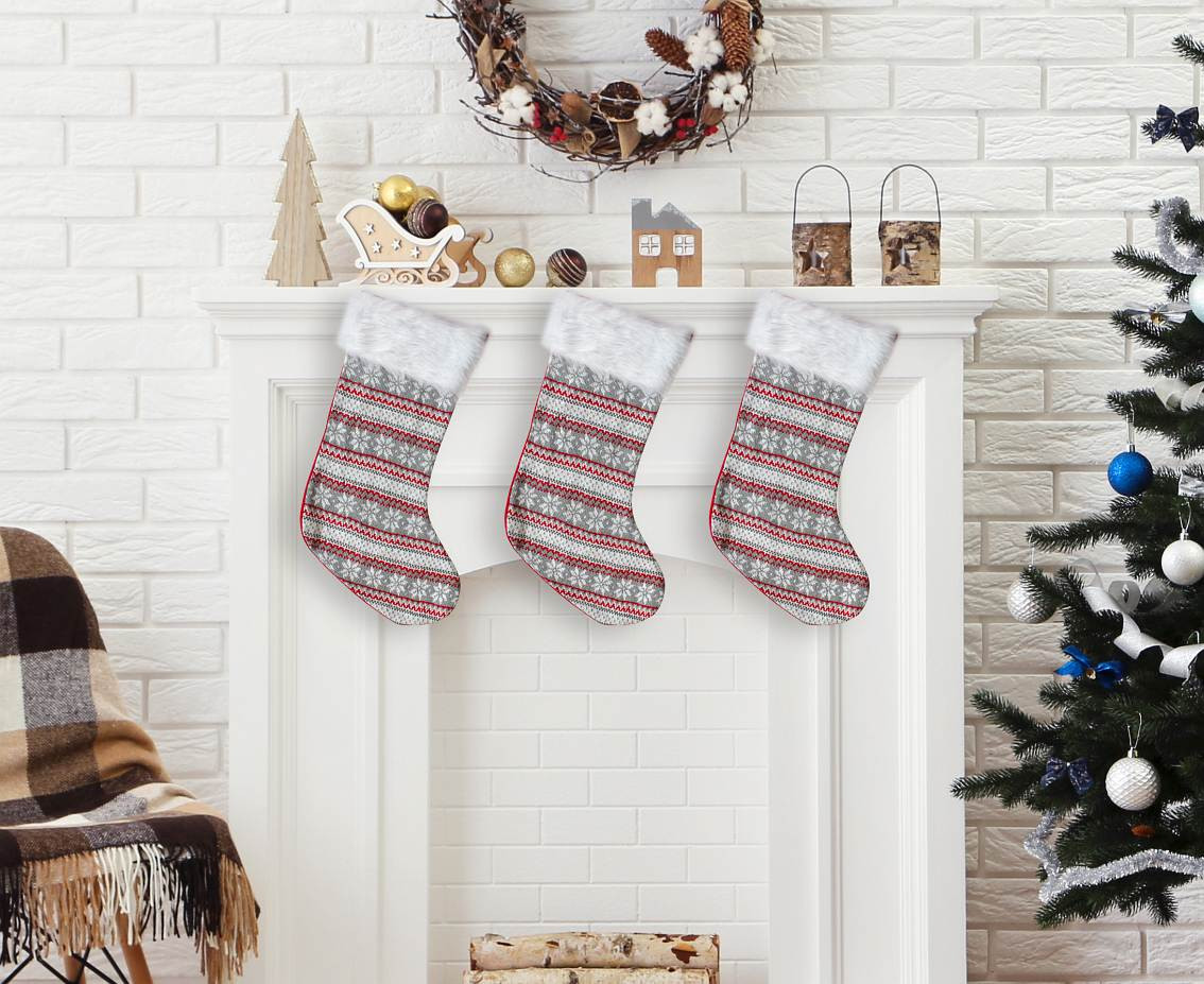 XMas stocking Snow Flakes, size 55,5 cm