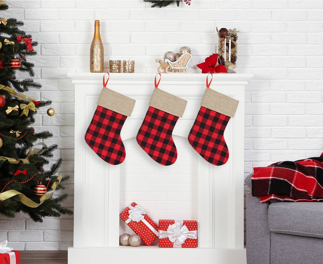 Santa Claus sock Red-White Checkered Pattern, size 40,5 cm