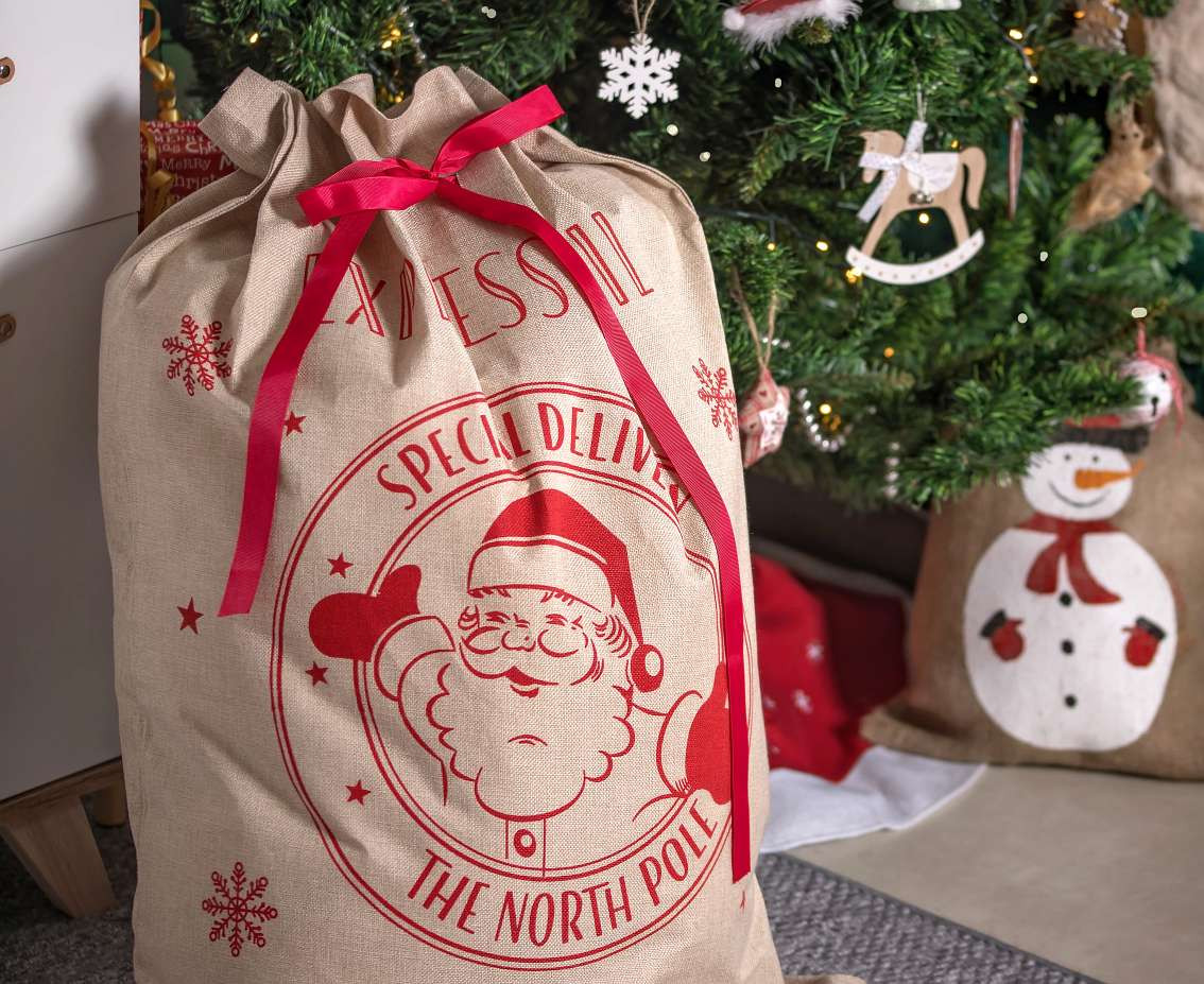XMas sack Santa, jute, size 70x100cm