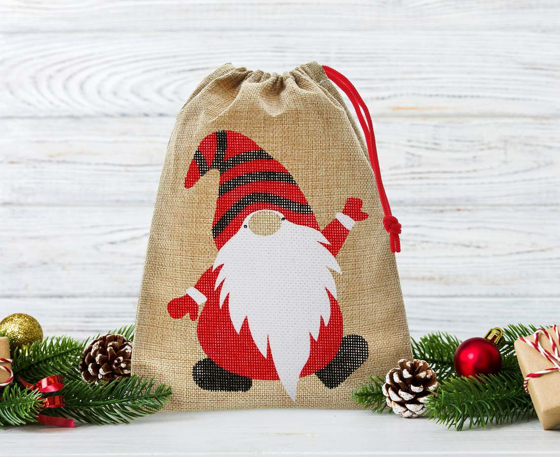XMas sack Gnome, jute, size 18x24 cm