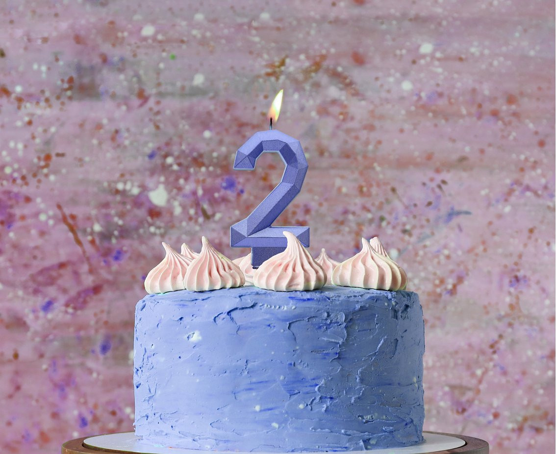 Digit candle 2 - Diamond , metallic dark blue, 7.6 cm EOL