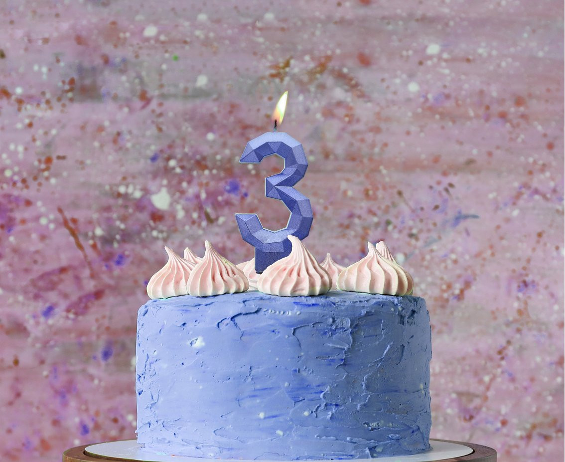 Digit candle 3 - Diamond , metallic dark blue, 7.6 cm EOL