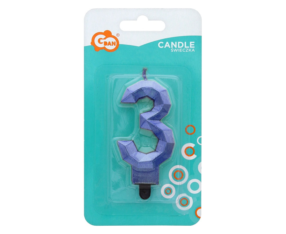 Digit candle 3 - Diamond , metallic dark blue, 7.6 cm EOL