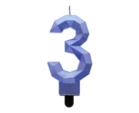 Digit candle 3 - Diamond , metallic dark blue, 7.6 cm EOL