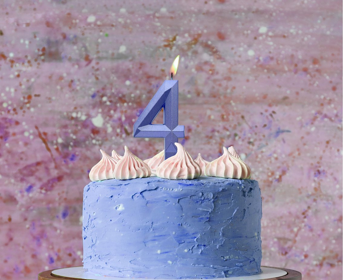 Digit candle 4 - Diamond , metallic dark blue, 7.6 cm EOL