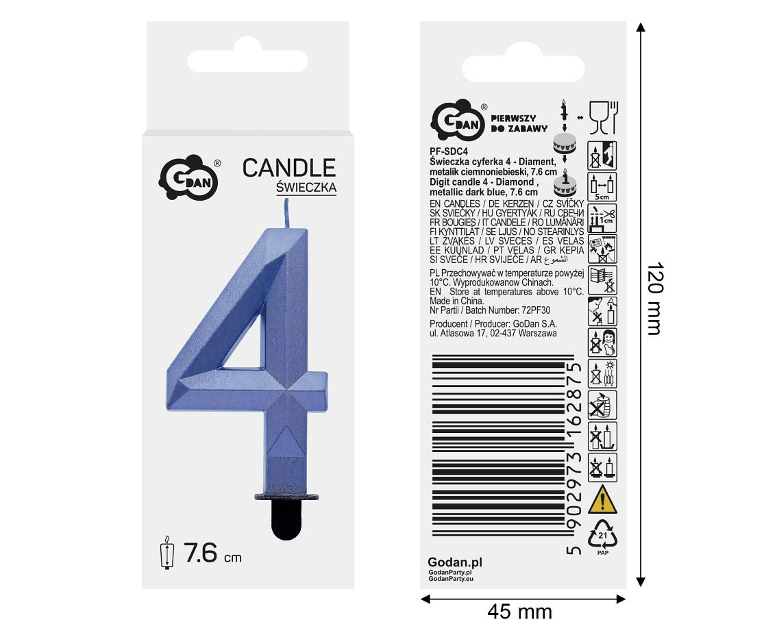 Digit candle 4 - Diamond , metallic dark blue, 7.6 cm EOL