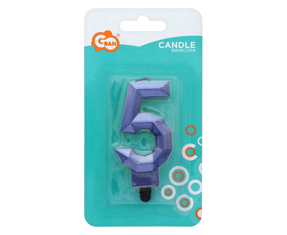 Digit candle 5 - Diamond , metallic dark blue, 7.6 cm EOL