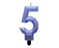 Digit candle 5 - Diamond , metallic dark blue, 7.6 cm EOL