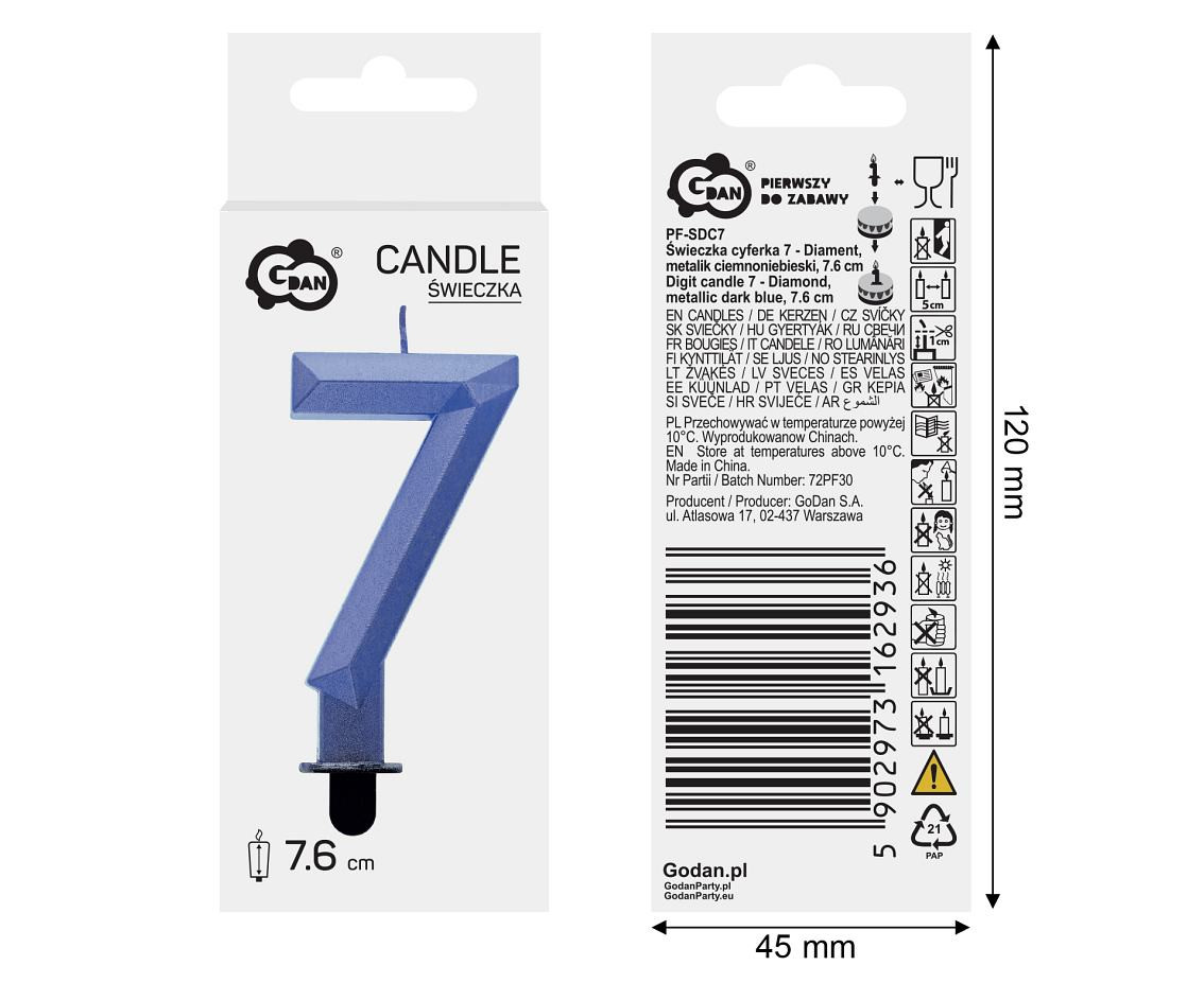 Digit candle 7 - Diamond , metallic dark blue, 7.6 cm EOL