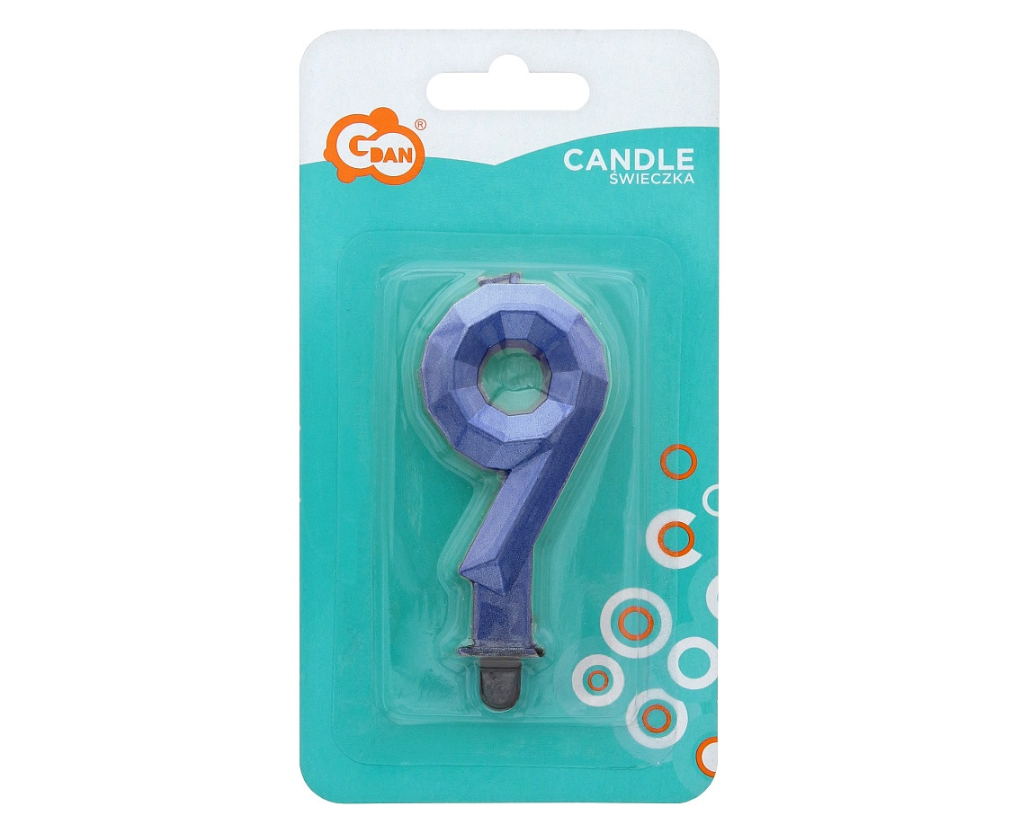 Digit candle 9 - Diamond , metallic dark blue, 7.6 cm EOL