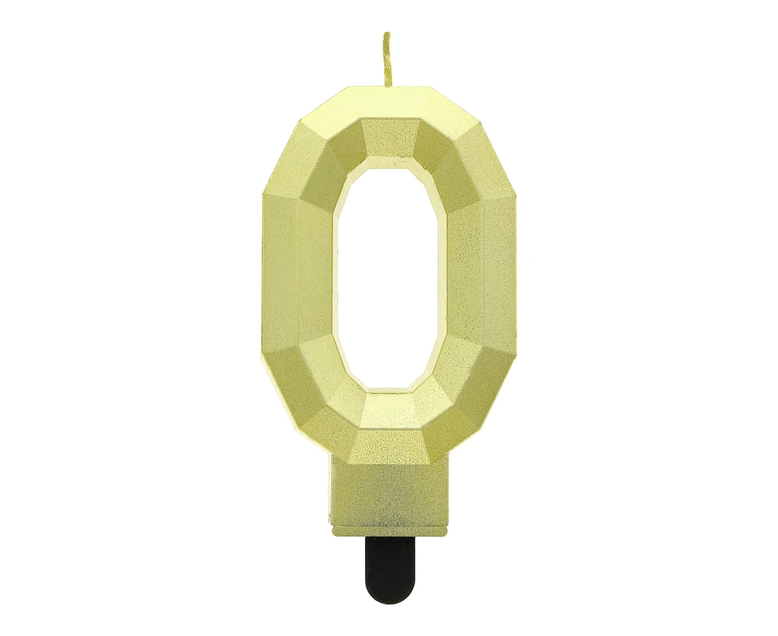 Digit candle 0 - Diamond , metallic gold, 7.6 cm