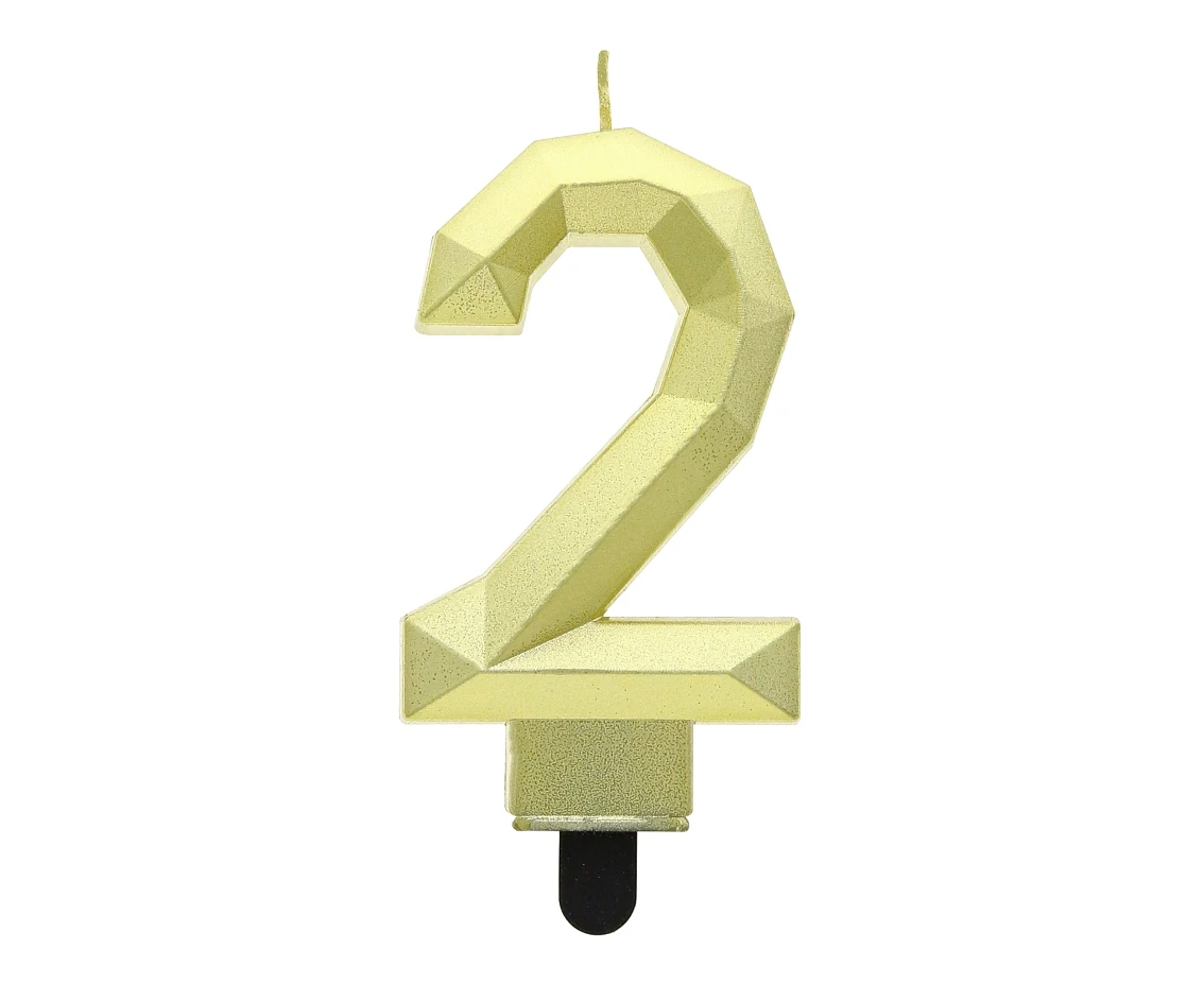 Digit candle 2 - Diamond , metallic gold, 7.6 cm