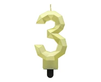 Digit candle 3 - Diamond , metallic gold, 7.6 cm