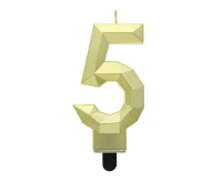 Digit candle 5 - Diamond , metallic gold, 7.6 cm