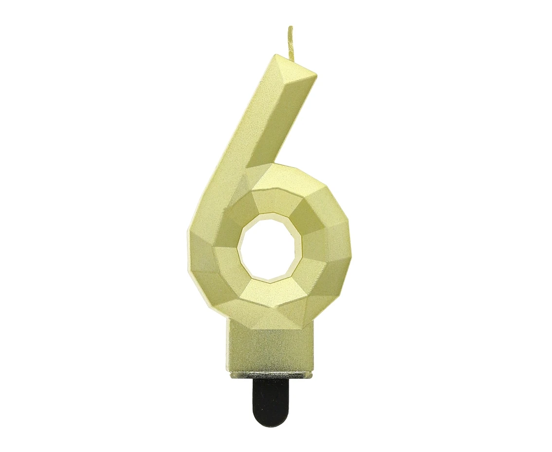 Digit candle 6 - Diamond , metallic gold, 7.6 cm