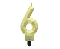 Digit candle 6 - Diamond , metallic gold, 7.6 cm