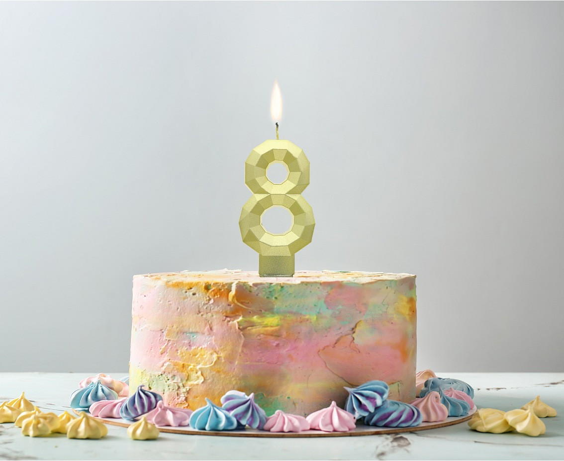 Digit candle 8 - Diamond , metallic gold, 7.6 cm