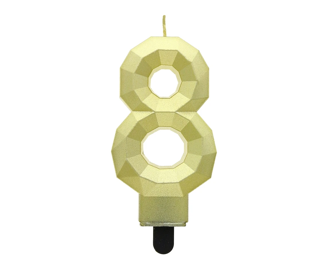 Digit candle 8 - Diamond , metallic gold, 7.6 cm