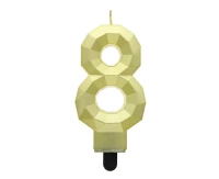 Digit candle 8 - Diamond , metallic gold, 7.6 cm