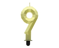 Digit candle 9 - Diamond , metallic gold, 7.6 cm