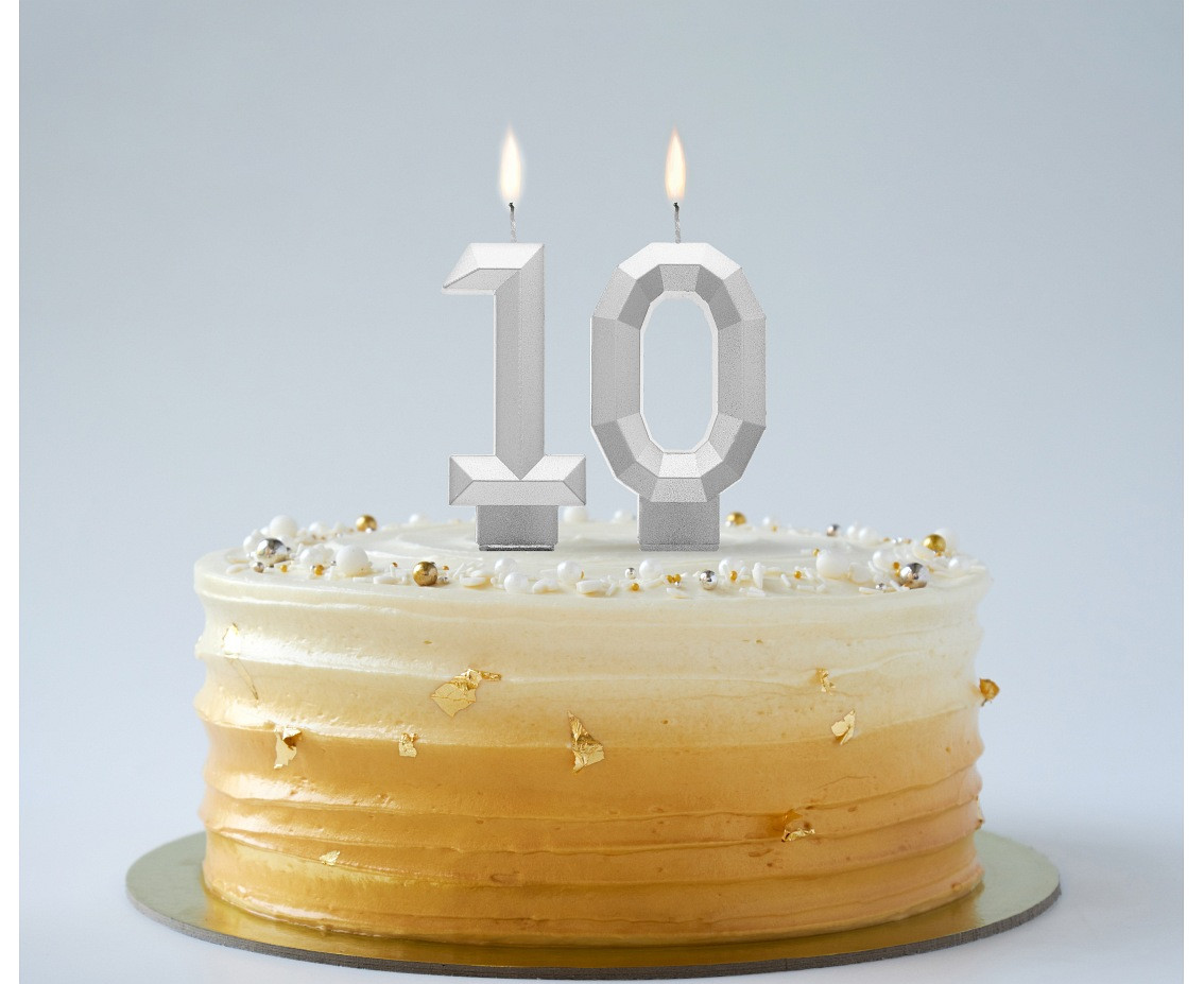 Digit candle 0 - Diamond , metallic silver, 7.6 cm