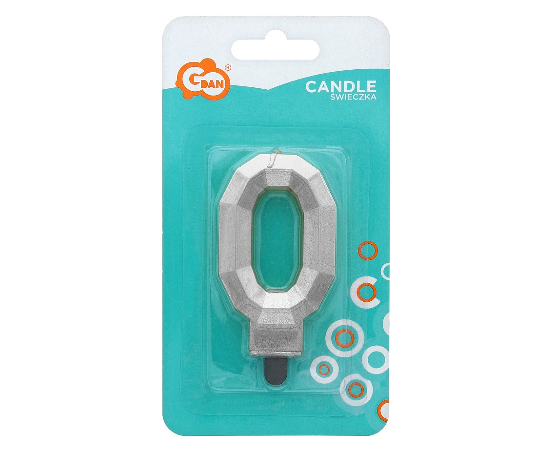 Digit candle 0 - Diamond , metallic silver, 7.6 cm
