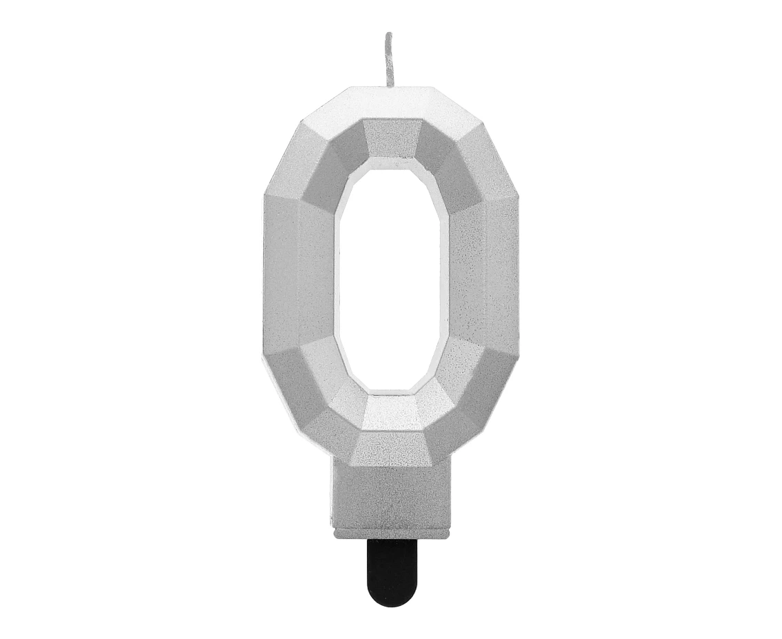 Digit candle 0 - Diamond , metallic silver, 7.6 cm