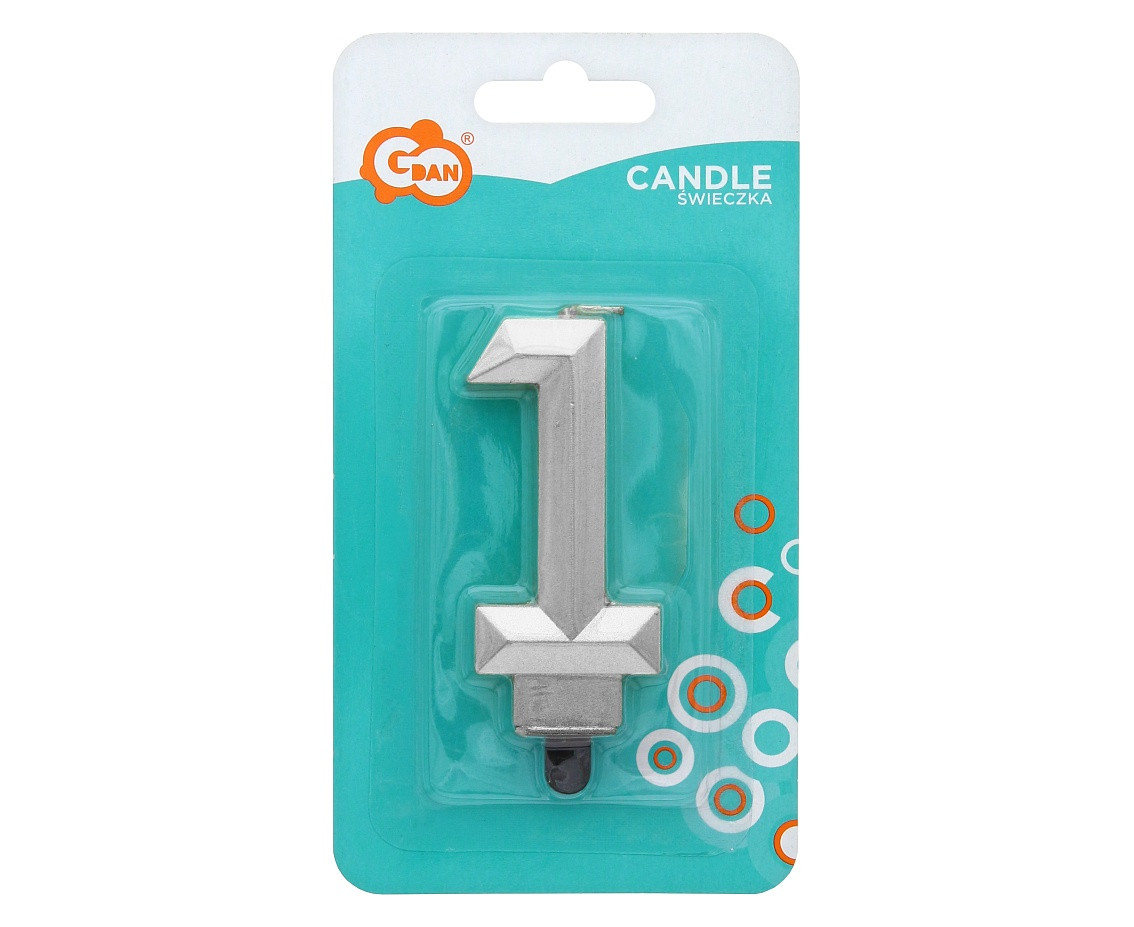 Digit candle 1 - Diamond , metallic silver, 7.6 cm