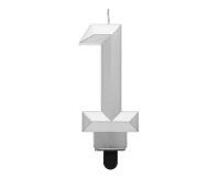 Digit candle 1 - Diamond , metallic silver, 7.6 cm