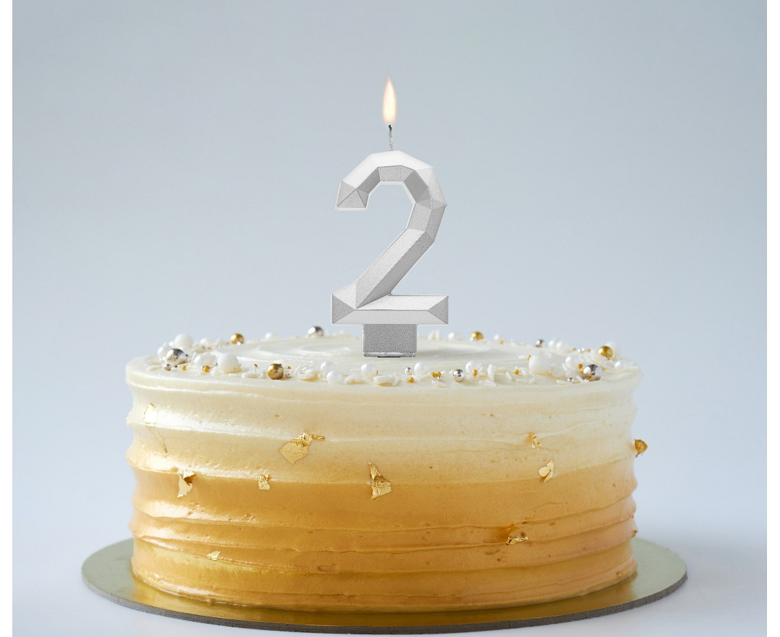 Digit candle 2 - Diamond , metallic silver, 7.6 cm