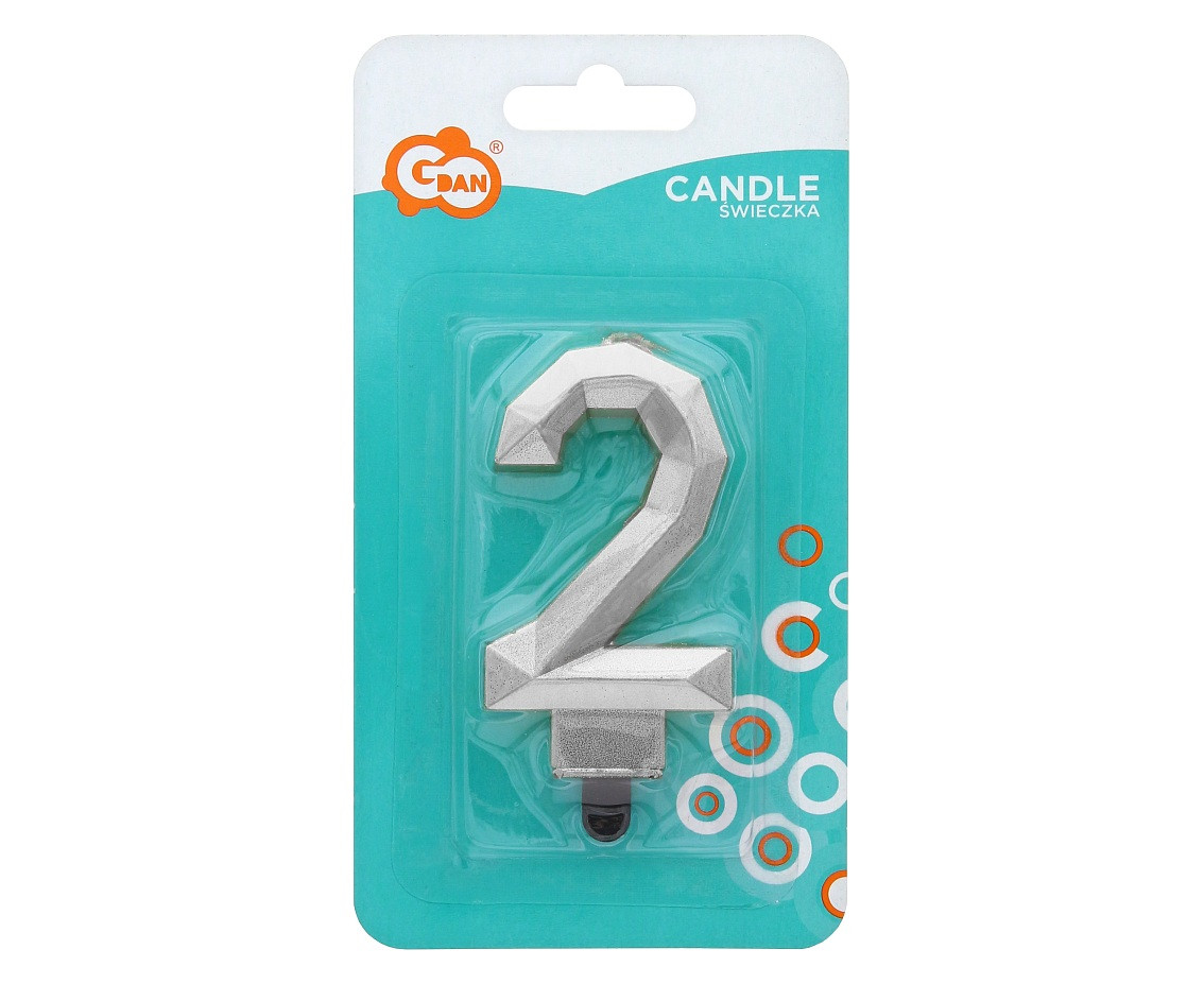 Digit candle 2 - Diamond , metallic silver, 7.6 cm