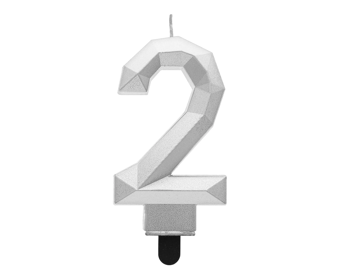 Digit candle 2 - Diamond , metallic silver, 7.6 cm