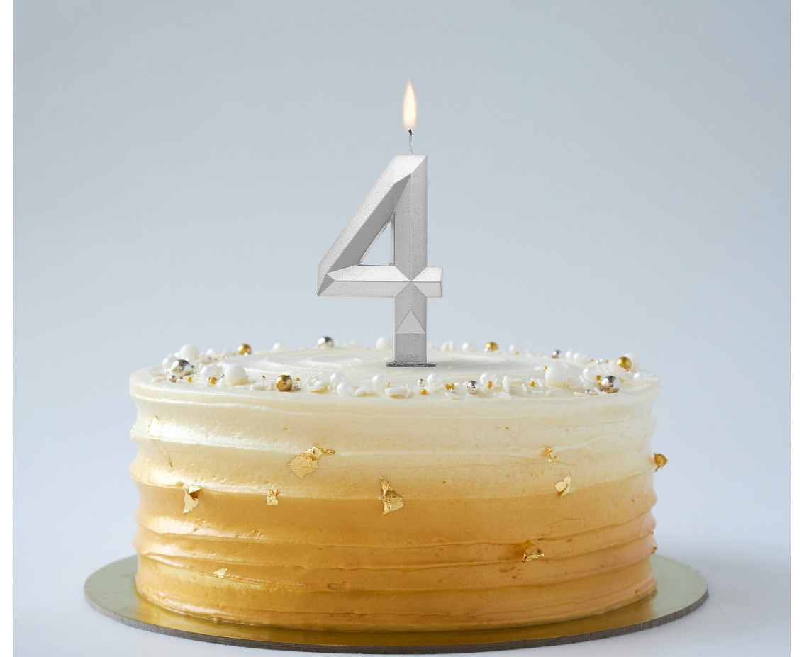Digit candle 4 - Diamond , metallic silver, 7.6 cm