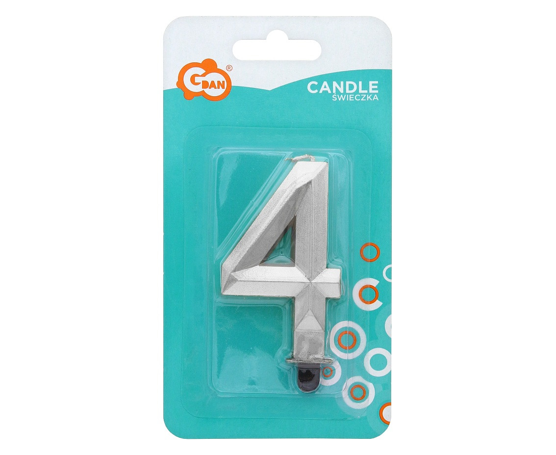 Digit candle 4 - Diamond , metallic silver, 7.6 cm