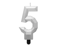 Digit candle 5 - Diamond , metallic silver, 7.6 cm