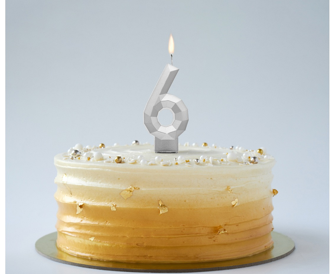 Digit candle 6 - Diamond , metallic silver, 7.6 cm
