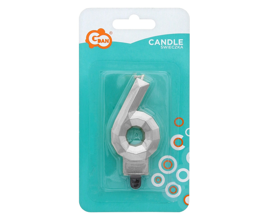 Digit candle 6 - Diamond , metallic silver, 7.6 cm