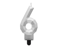 Digit candle 6 - Diamond , metallic silver, 7.6 cm