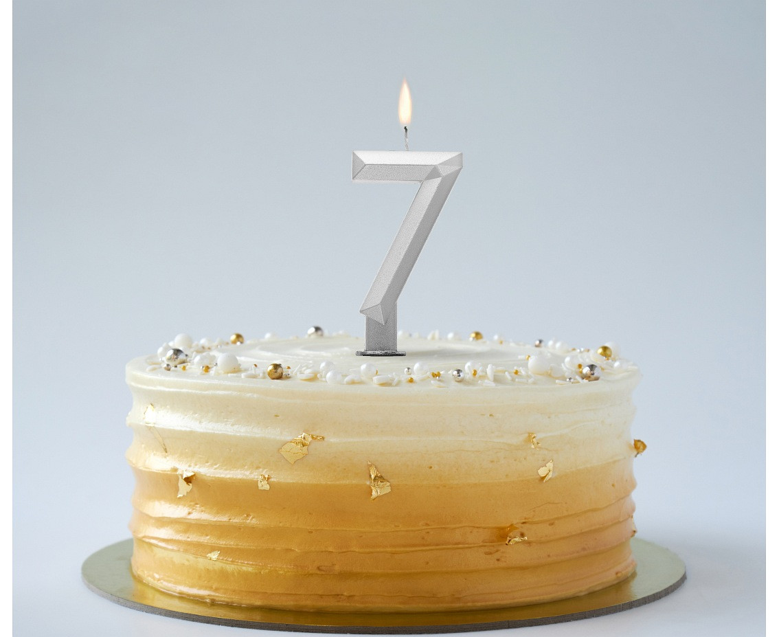 Digit candle 7 - Diamond , metallic silver, 7.6 cm