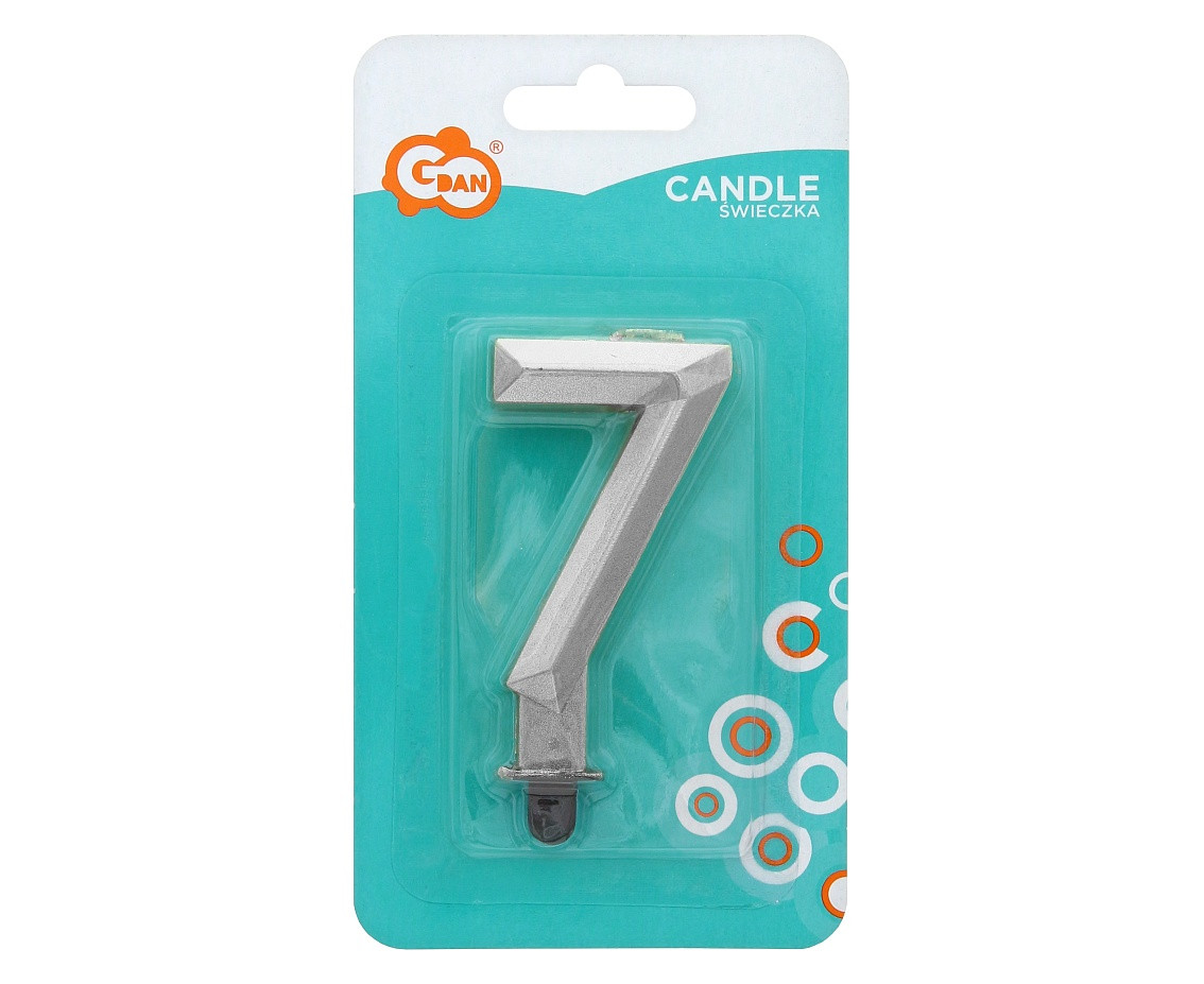 Digit candle 7 - Diamond , metallic silver, 7.6 cm