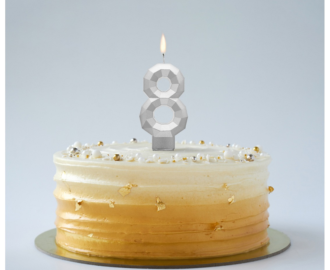 Digit candle 8 - Diamond , metallic silver, 7.6 cm