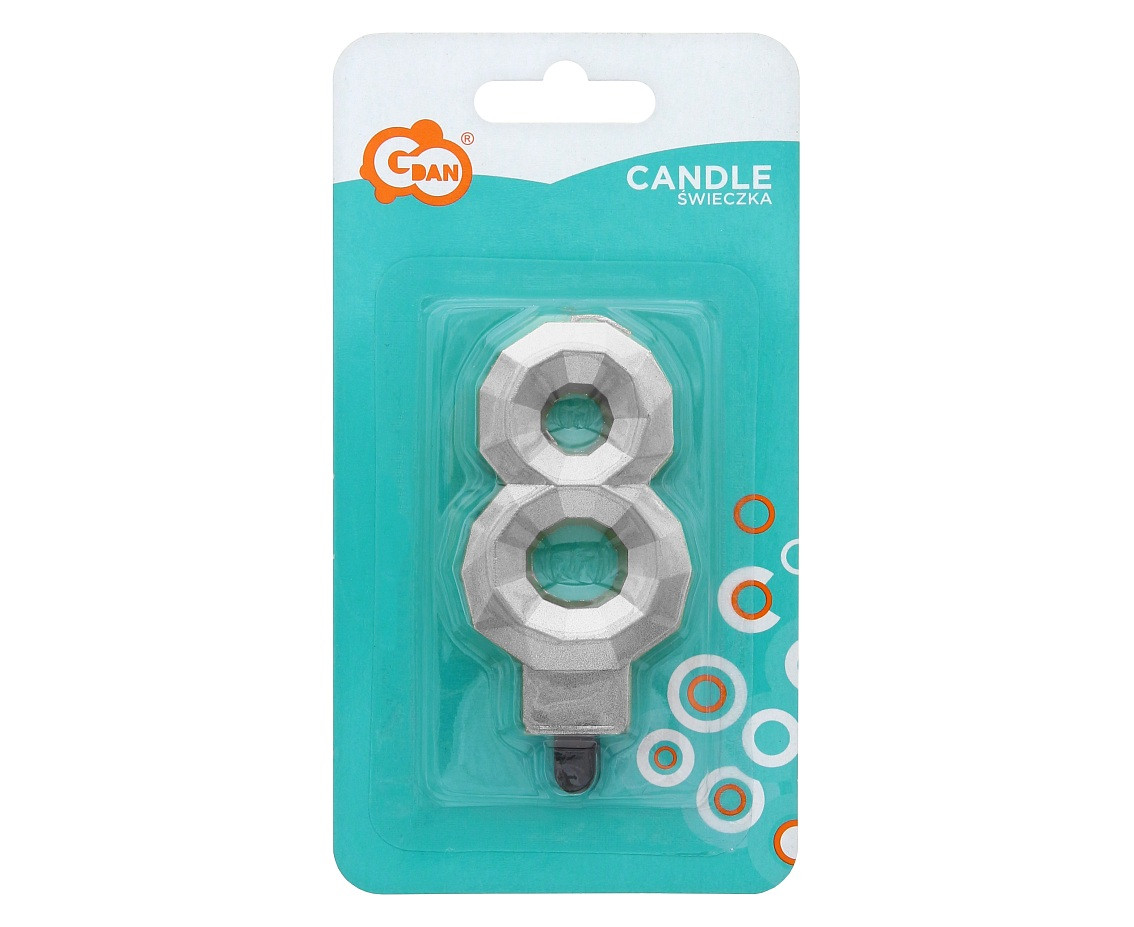Digit candle 8 - Diamond , metallic silver, 7.6 cm