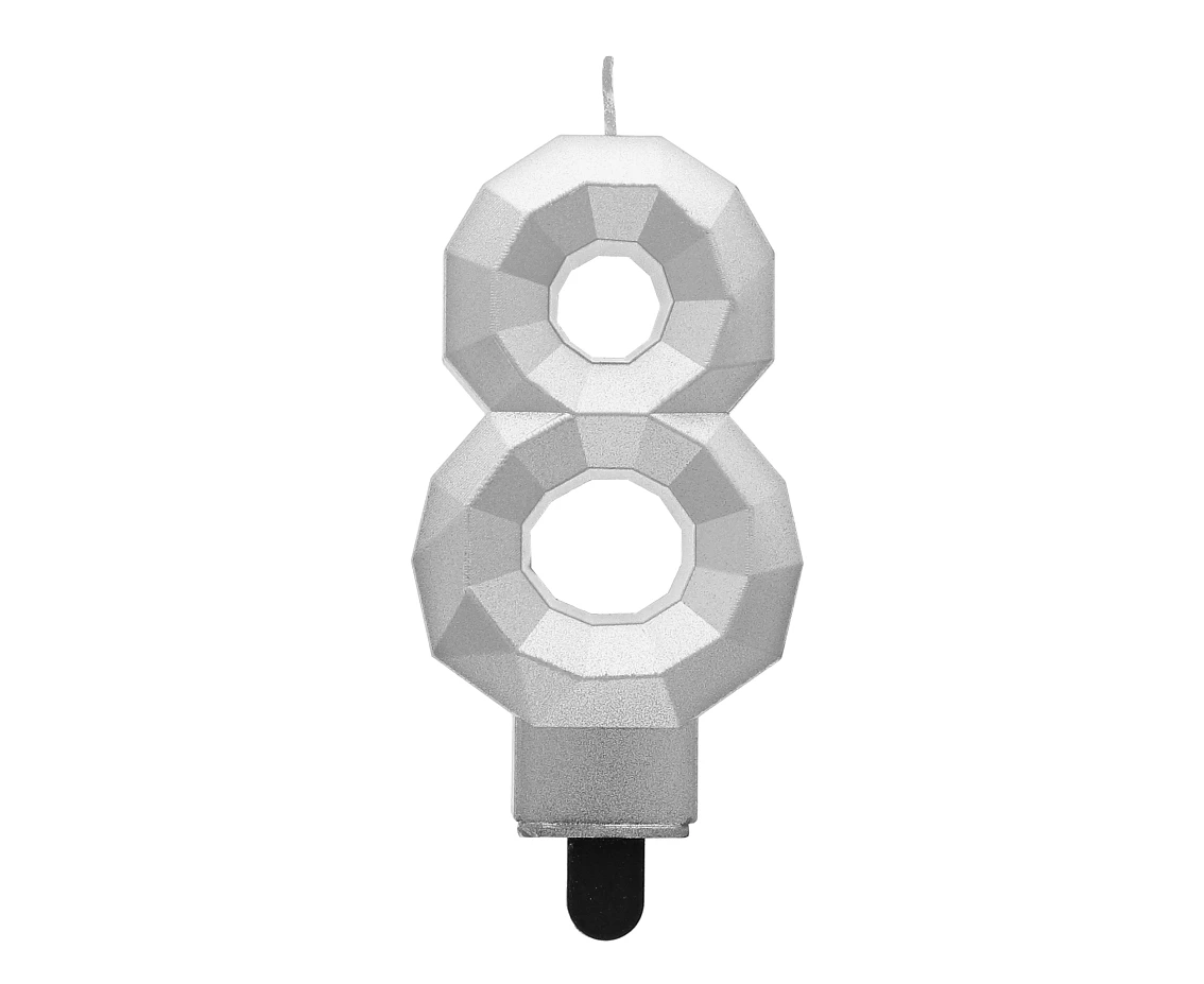 Digit candle 8 - Diamond , metallic silver, 7.6 cm