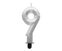 Digit candle 9 - Diamond , metallic silver, 7.6 cm