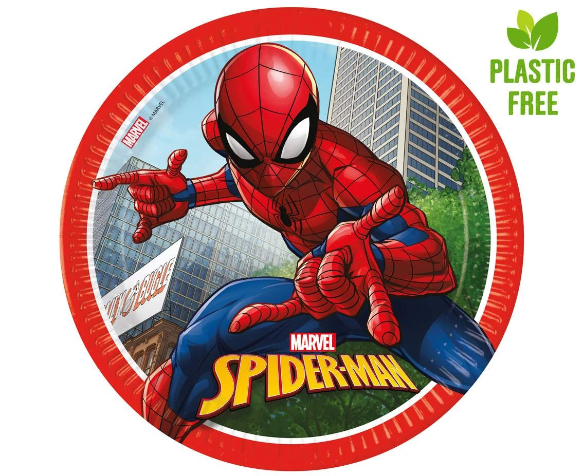 Paper plates Spiderman Crime Fighter (Marvel), next generation, 23cm, 8 pcs. (plastic-free)