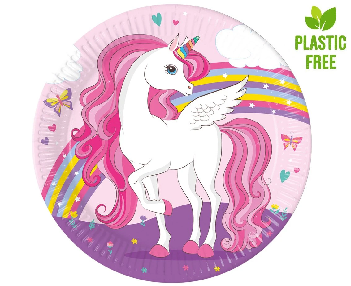Paper plates Unicorn Rainbow Colors, next generation, 23cm, 8 pcs. (plastic-free)